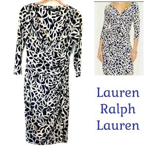 Lauren Ralph Lauren Navy Blue Elsie Faux Wrap Dress Size 4 Machine washable